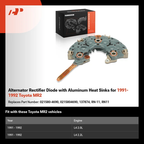 Alternator Rectifier Diode with Aluminum Heat Sinks for 1991-1992 Toyota MR2