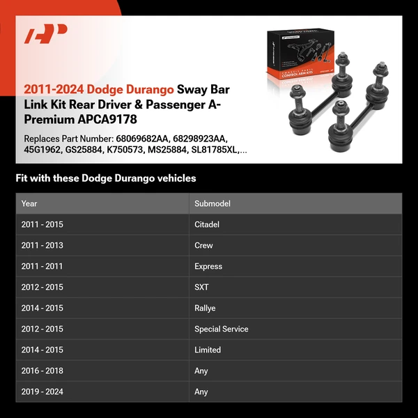 2011-2024 Dodge Durango Sway Bar Link Kit Rear Driver & Passenger A-Premium APCA9178