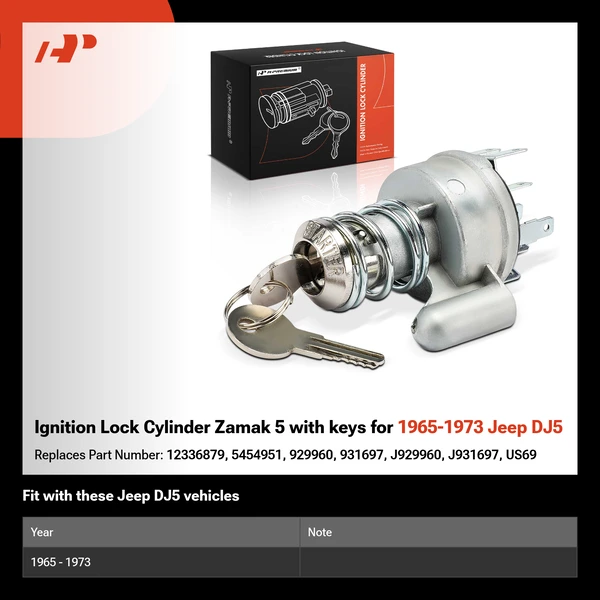 Ignition Lock Cylinder Zamak 5 with keys for 1965-1973 Jeep DJ5