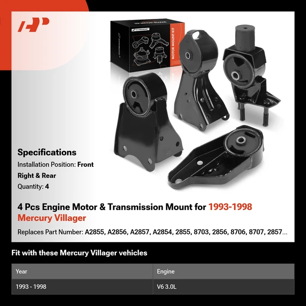 4 Pcs Engine Motor & Transmission Mount for 1993-1998 Mercury Villager