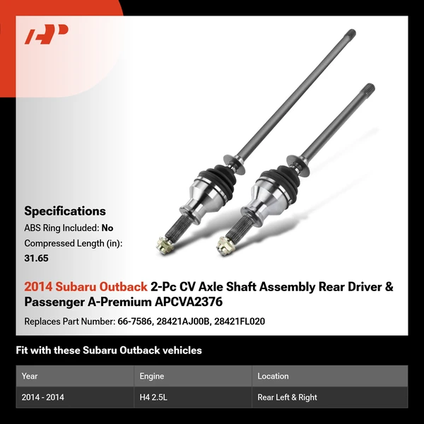 2014 Subaru Outback 2-Pc CV Axle Shaft Assembly Rear Driver & Passenger A-Premium APCVA2376