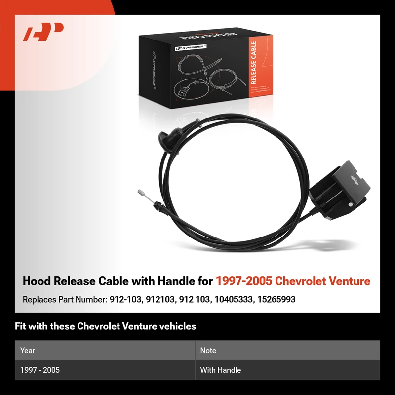 Hood Release Cable with Handle for 1997-2005 Chevrolet Venture