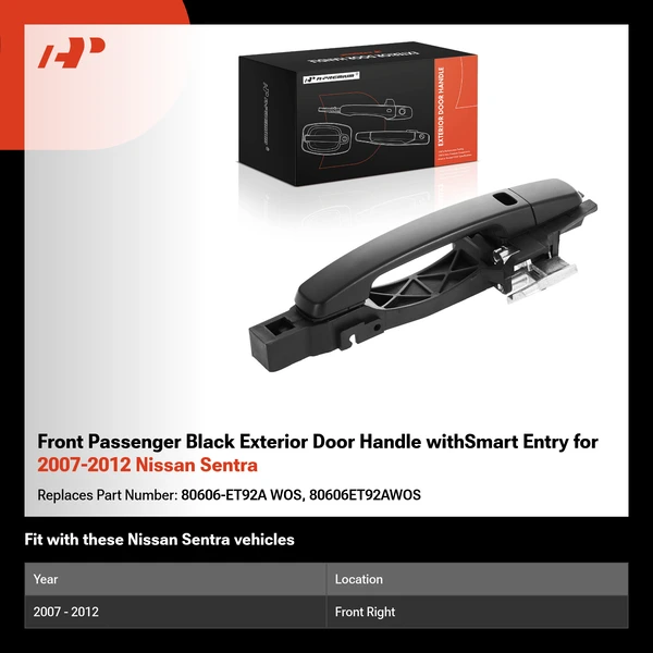 Front Passenger Black Exterior Door Handle withSmart Entry for 2007-2012 Nissan Sentra