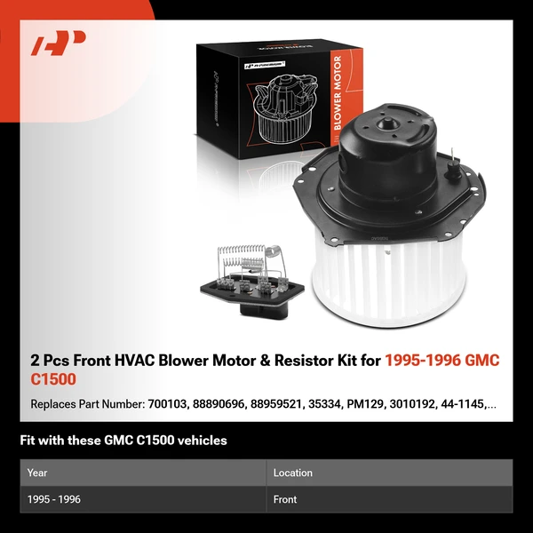 2 Pcs Front HVAC Blower Motor & Resistor Kit for 1995-1996 GMC C1500