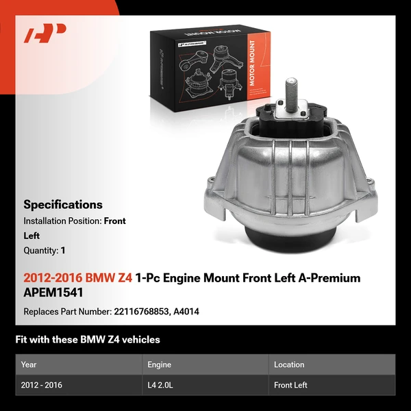 2012-2016 BMW Z4 1-Pc Engine Mount Front Left A-Premium APEM1541