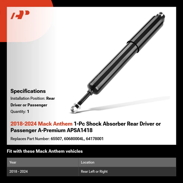 2018-2024 Mack Anthem 1-Pc Shock Absorber Rear Driver or Passenger A-Premium APSA1418