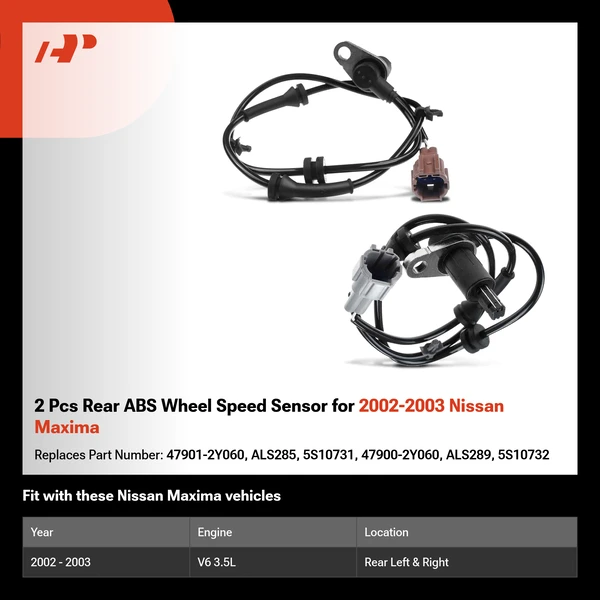 2 Pcs Rear ABS Wheel Speed Sensor for 2002-2003 Nissan Maxima