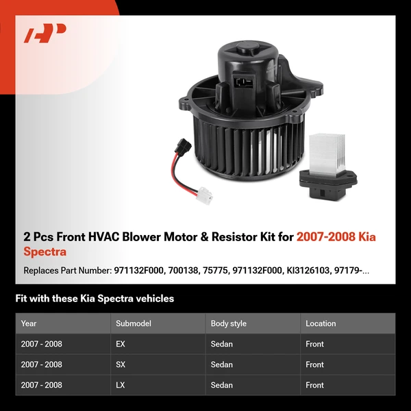 2 Pcs Front HVAC Blower Motor & Resistor Kit for 2007-2008 Kia Spectra