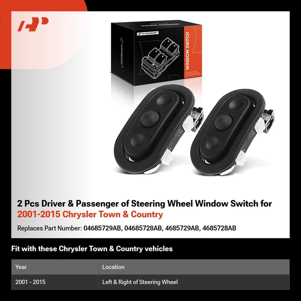 2 Pcs Driver & Passenger of Steering Wheel Window Switch for 2001-2015 Chrysler Town & Country