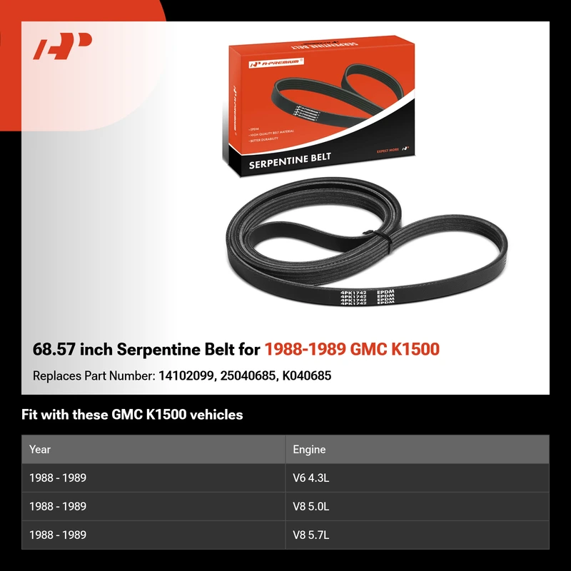 68.57 inch Serpentine Belt for 1988-1989 GMC K1500