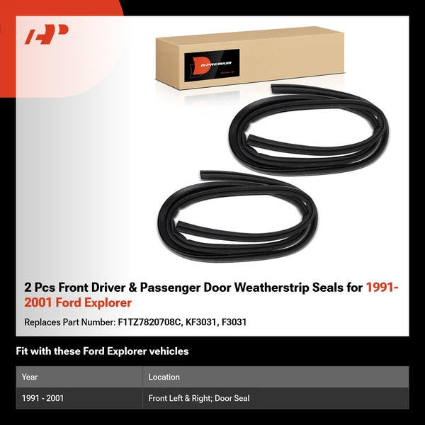 2 Pcs Front Driver & Passenger Door Weatherstrip Seals for 1991-2001 Ford Explorer