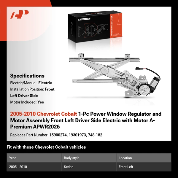 2005-2010 Chevrolet Cobalt 1-Pc Power Window Regulator and Motor Assembly Front Left Driver Side Electric with Motor A-Premium APWR2026