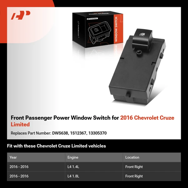 Front Passenger Power Window Switch for 2016 Chevrolet Cruze Limited