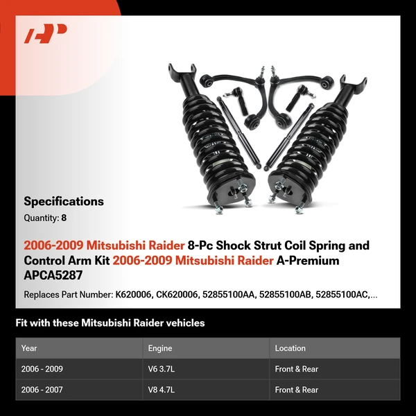 2006-2009 Mitsubishi Raider 8-Pc Shock Strut Coil Spring and Control Arm Kit 2006-2009 Mitsubishi Raider A-Premium APCA5287