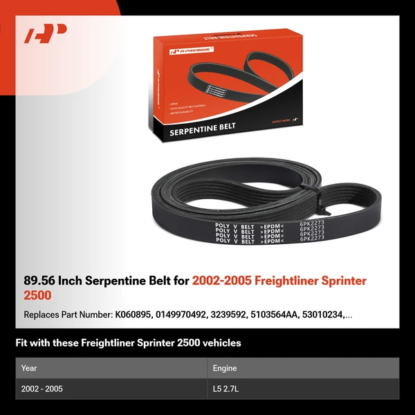 89.56 Inch Serpentine Belt for 2002-2005 Freightliner Sprinter 2500