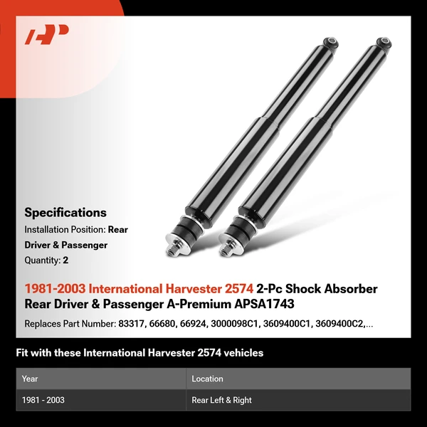 1981-2003 International Harvester 2574 2-Pc Shock Absorber Rear Driver & Passenger A-Premium APSA1743