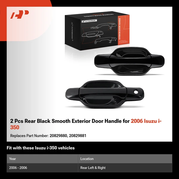 2 Pcs Rear Black Smooth Exterior Door Handle for 2006 Isuzu i-350