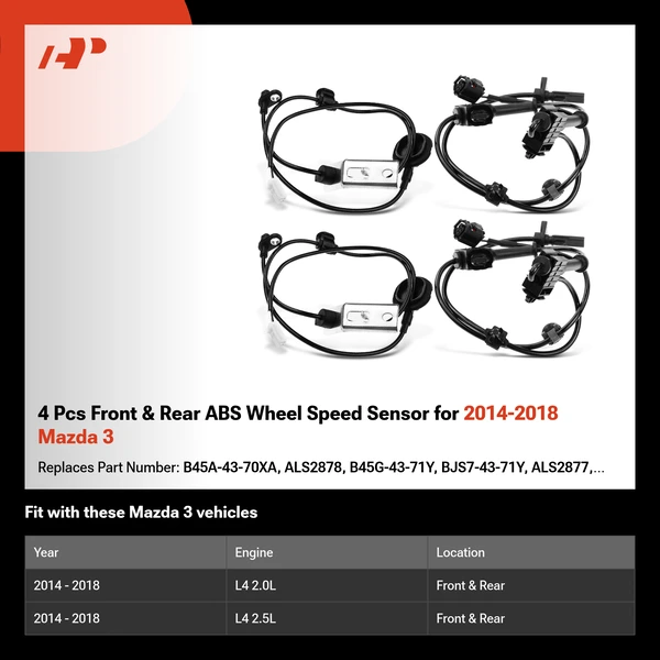 4 Pcs Front & Rear ABS Wheel Speed Sensor for 2014-2018 Mazda 3