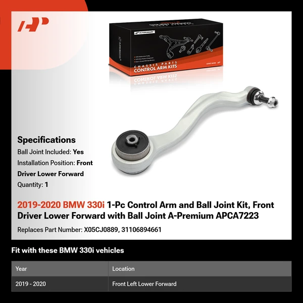 2019-2020 BMW 330i 1-Pc Control Arm and Ball Joint Kit, Front Driver Lower Forward with Ball Joint A-Premium APCA7223