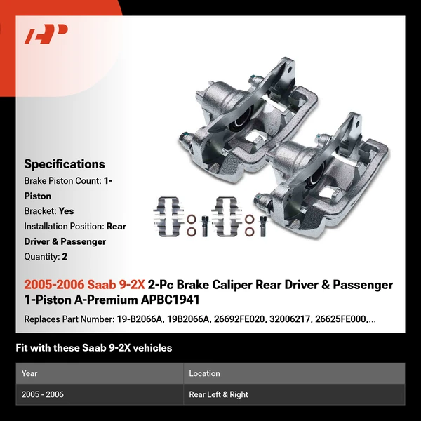 2005-2006 Saab 9-2X 2-Pc Brake Caliper Rear Driver & Passenger 1-Piston A-Premium APBC1941