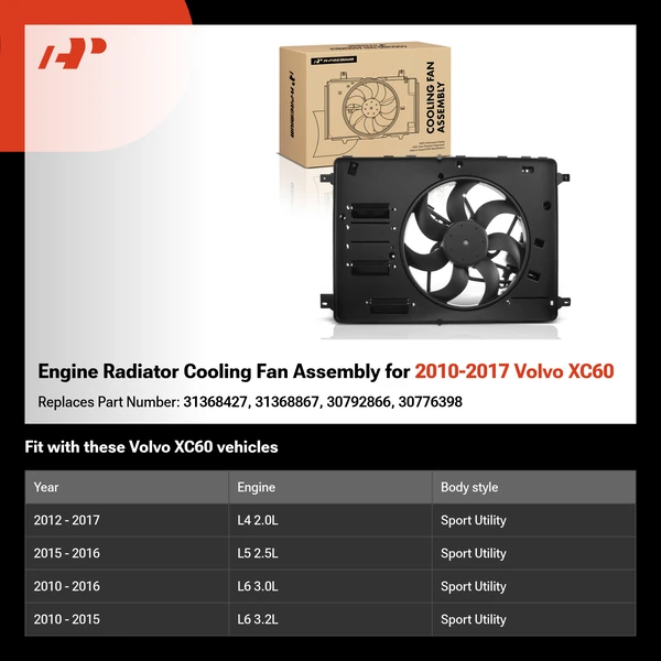 Engine Radiator Cooling Fan Assembly for 2010-2017 Volvo XC60