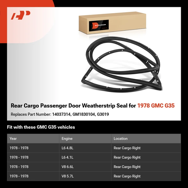 Rear Cargo Passenger Door Weatherstrip Seal for 1978 GMC G35
