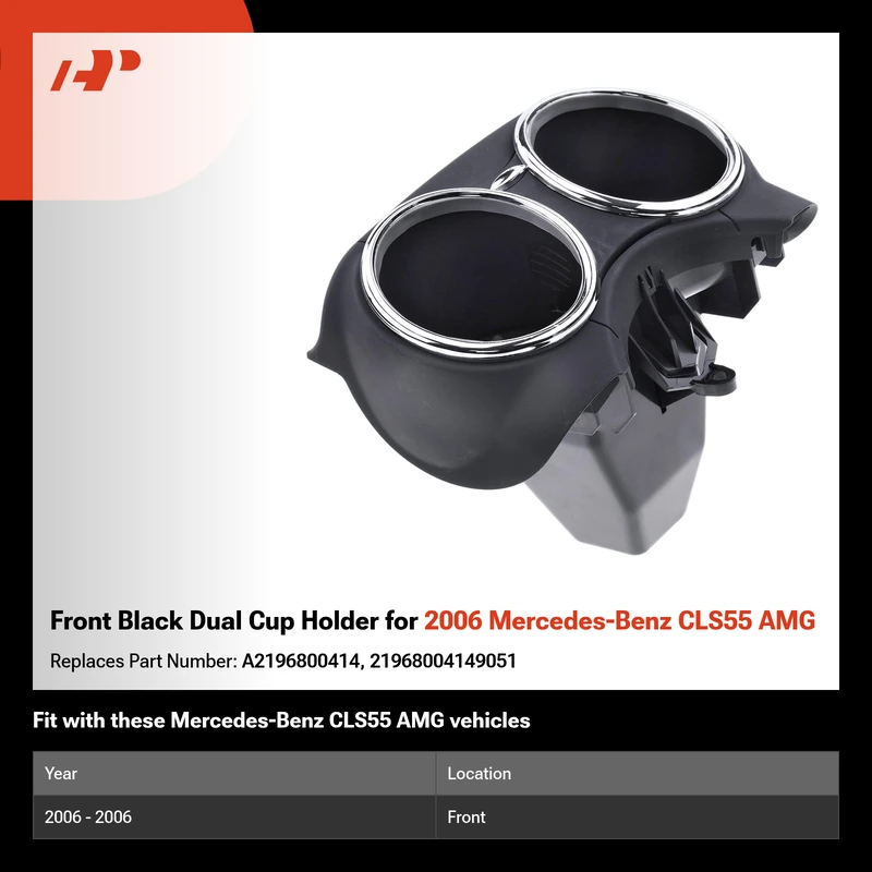 Front Black Dual Cup Holder for 2006 Mercedes-Benz CLS55 AMG