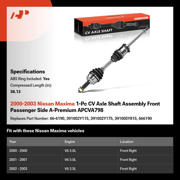 2000-2003 Nissan Maxima 1-Pc CV Axle Shaft Assembly Front Passenger Side A-Premium APCVA798