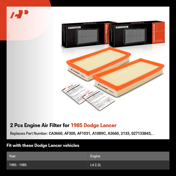 2 Pcs Engine Air Filter for 1985 Dodge Lancer