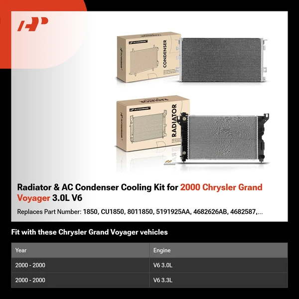Radiator & AC Condenser Cooling Kit for 2000 Chrysler Grand Voyager 3.0L V6
