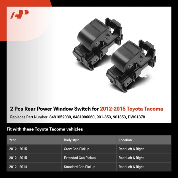 2 Pcs Rear Power Window Switch for 2012-2015 Toyota Tacoma
