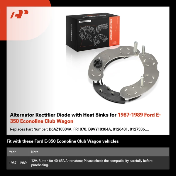Alternator Rectifier Diode with Heat Sinks for 1987-1989 Ford E-350 Econoline Club Wagon