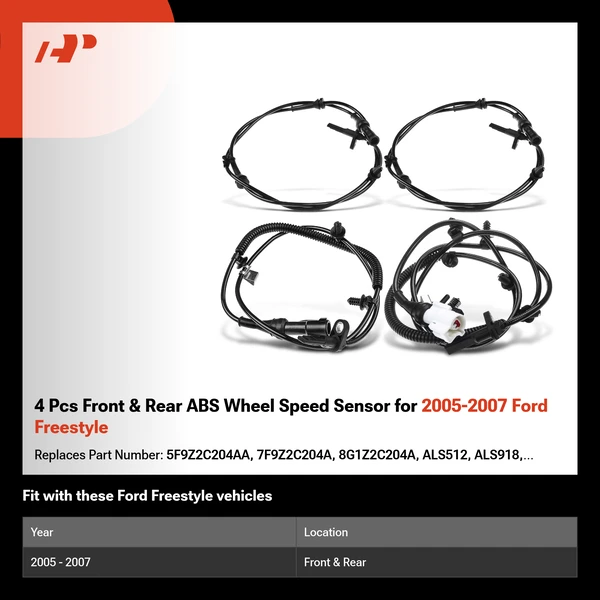 4 Pcs Front & Rear ABS Wheel Speed Sensor for 2005-2007 Ford Freestyle