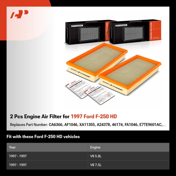 2 Pcs Engine Air Filter for 1997 Ford F-250 HD