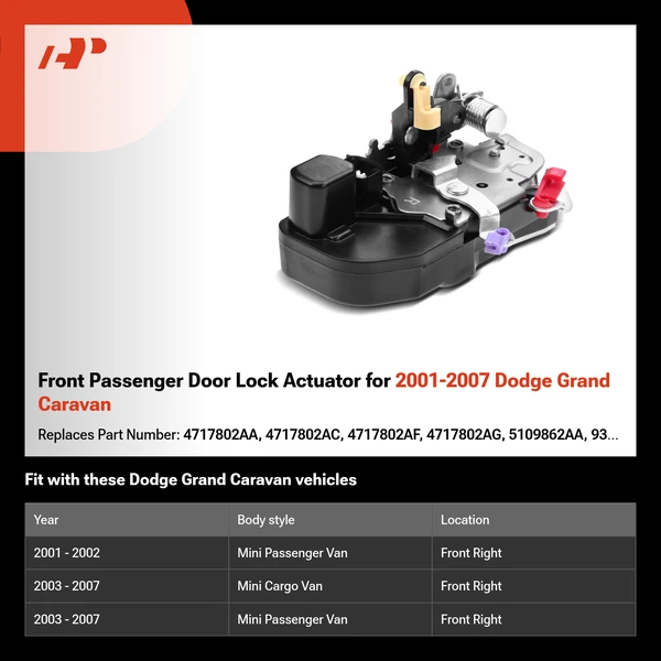 Front Passenger Door Lock Actuator for 2001-2007 Dodge Grand Caravan