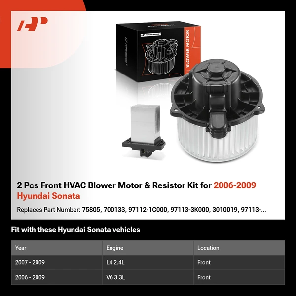 2 Pcs Front HVAC Blower Motor & Resistor Kit for 2006-2009 Hyundai Sonata