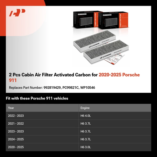 2 Pcs Cabin Air Filter Activated Carbon for 2020-2025 Porsche 911