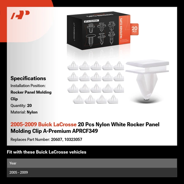 2005-2009 Buick LaCrosse 20 Pcs Nylon White Rocker Panel Molding Clip A-Premium APRCF349