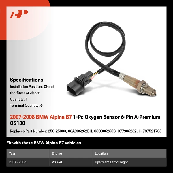 2007-2008 BMW Alpina B7 1-Pc Oxygen Sensor 6-Pin A-Premium OS130