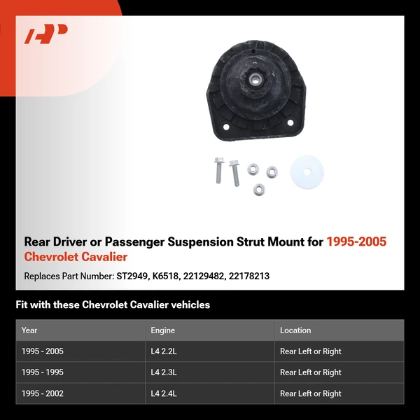 Rear Driver or Passenger Suspension Strut Mount for 1995-2005 Chevrolet Cavalier