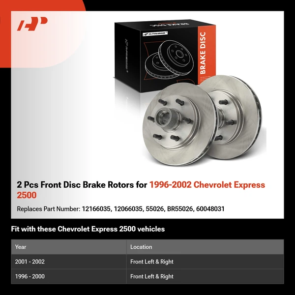 2 Pcs Front Disc Brake Rotors for 1996-2002 Chevrolet Express 2500
