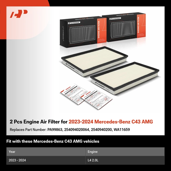 2 Pcs Engine Air Filter for 2023-2024 Mercedes-Benz C43 AMG