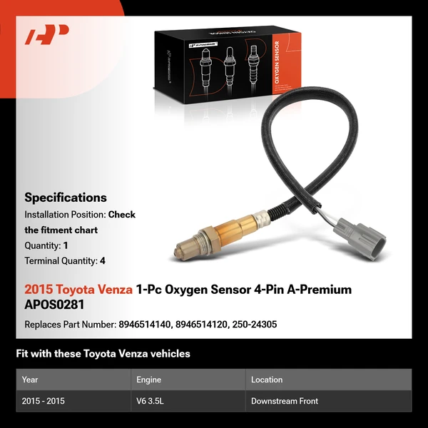 2015 Toyota Venza 1-Pc Oxygen Sensor 4-Pin A-Premium APOS0281