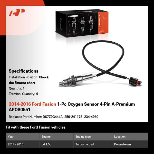 2014-2016 Ford Fusion 1-Pc Oxygen Sensor 4-Pin A-Premium APOS0551