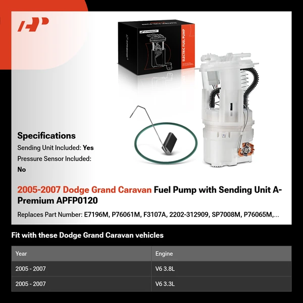 2005-2007 Dodge Grand Caravan Fuel Pump with Sending Unit A-Premium APFP0120