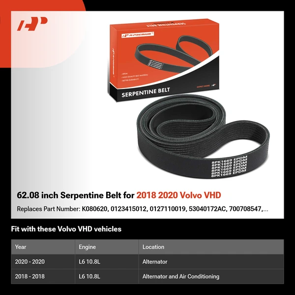62.08 inch Serpentine Belt for 2018 2020 Volvo VHD