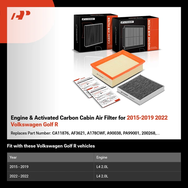 Engine & Activated Carbon Cabin Air Filter for 2015-2019 2022 Volkswagen Golf R