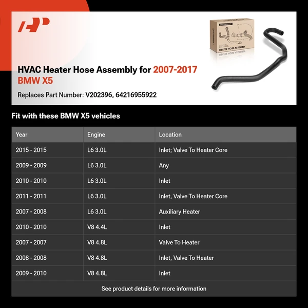 HVAC Heater Hose Assembly for 2007-2017 BMW X5