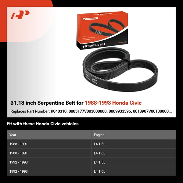 31.13 inch Serpentine Belt for 1988-1993 Honda Civic