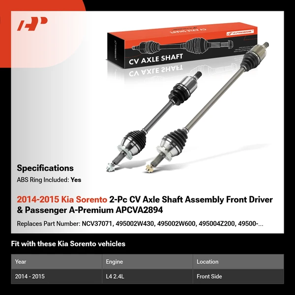 2014-2015 Kia Sorento 2-Pc CV Axle Shaft Assembly Front Driver & Passenger A-Premium APCVA2894